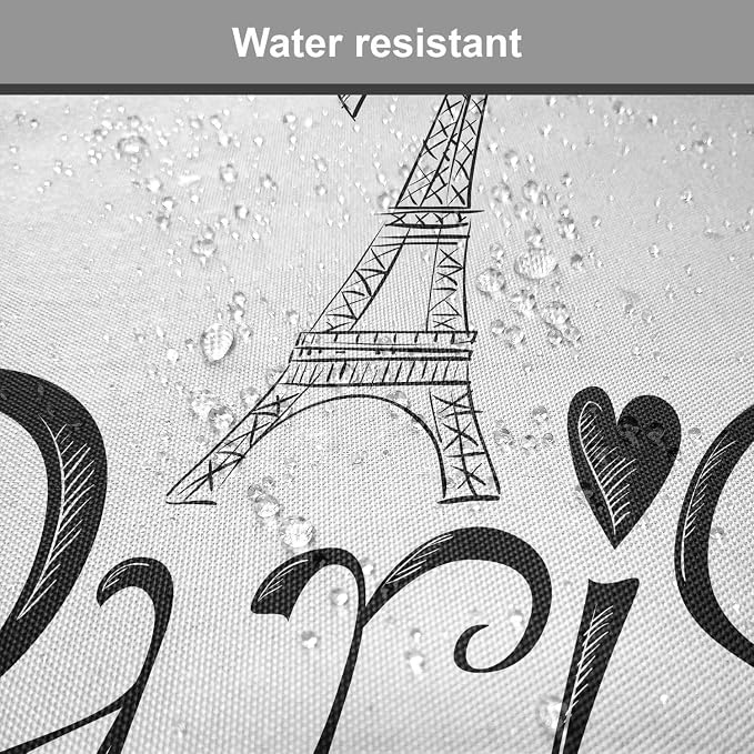 Lunarable Paris Chair Cushion Pads Set 12, Illustration Eiffel Tower France Heart Shapes Silhouette Vacation Theme Art, Anti-Slip Seat Padding for Kitchen & Patio, 16"x16", Black White