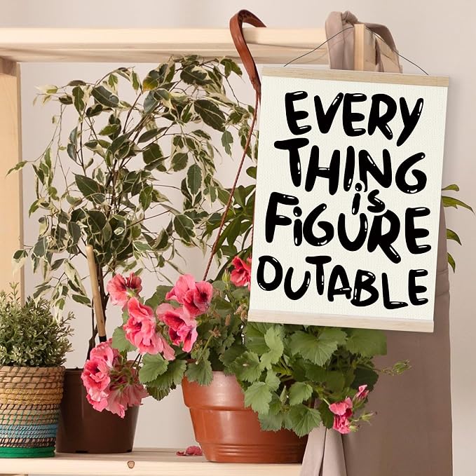 YQDEJ Everything is Figureoutable White Inspirational Wall Art Poster Hanger Frame, White Positive Affirmations Wall Decor, Motivational Wall Art for Home Office Classroom, 12x16 Inch