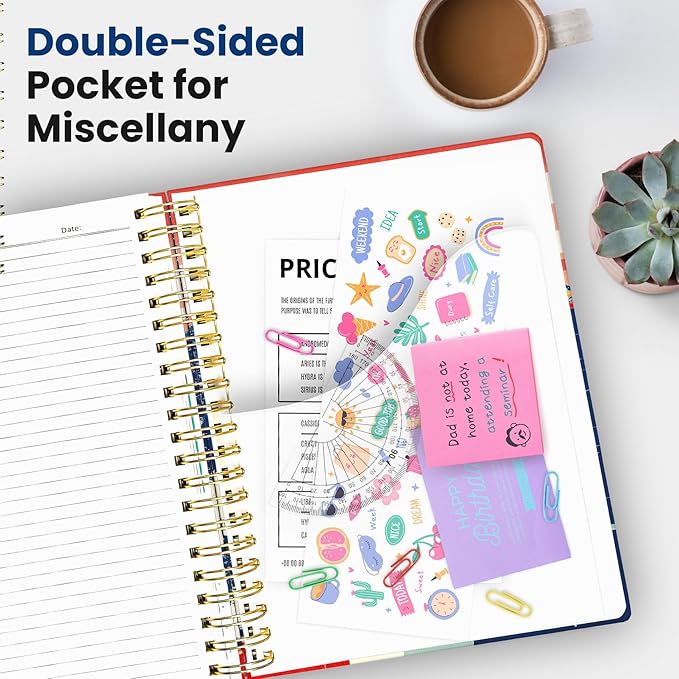 Large Spiral Lined Notebooks for Work with Removable Dividers & Tabs, 8.5"x11" Pretty Hardcover 5 Subject Notebook Journal for Women, College Ruled, Perfect for Study & Office Organization, 280 Pages, Coastal Sunset
