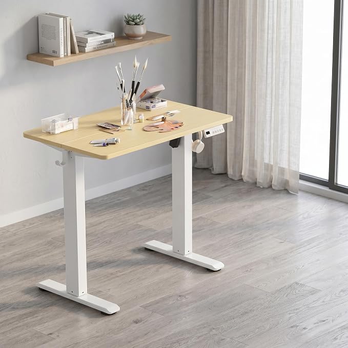 Claiks 32 x 19 Inch Nature Electric Standing Desk | Adjustable Height, Sit Stand, 3 Memory Presets, Cable Management, Space-Saving, Home Office & Bedroom
