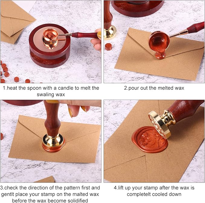 7 Pieces Wax Seal Kit, Seal Warmer Melting Spoon and 5 Pieces Tea Candles, Wax Sticks Beads Melting Furnace Tool for Sealing Stamp Greeting Wedding Invitation Card
