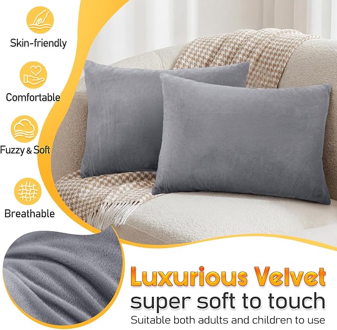 1 MIDDLE ONE 2 Pack Small Pillow, 16 X 12 Inches, Memory Foam Mini Pillow for Travel, Camping, Sleeping, Nap and Neck, Knee, Lumbar Support, Tiny Cushion for Pet, Dogs (Grey)