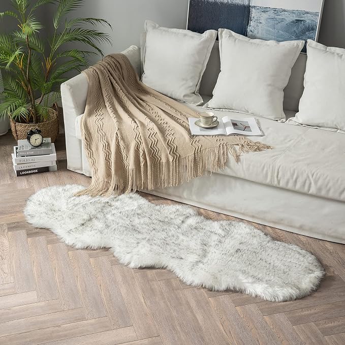 MIULEE Luxury Super Soft Fluffy Area Rug Faux Fur Sheepskin Rug Decorative Plush Shaggy Carpet for Bedside Sofa Floor 2 x 6 Feet, Gradient Grey