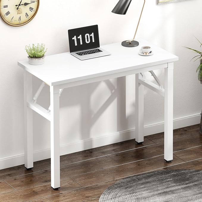 sogesfurniture Modern Foldable Computer Desk 31.5 inches, Small No Assembly Sturdy Laptop Workstation for Home Office, Portable Folding Study Table Writing Gaming Desk for Small Spaces, White