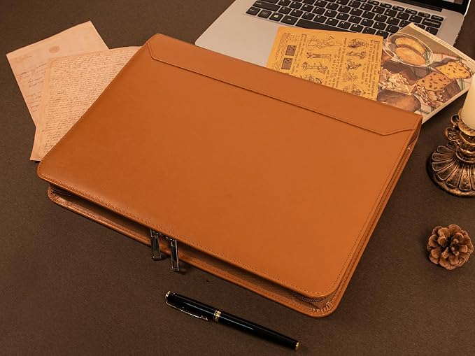 AZXCG Zipper Portfolio Padfolio Binder,3 Ring Padfolio for Women and Men,Business Portfolio Organizer for Women with A4 Writing Pad Holder,Business Portfolio for Meeting,Gift for Father's Day