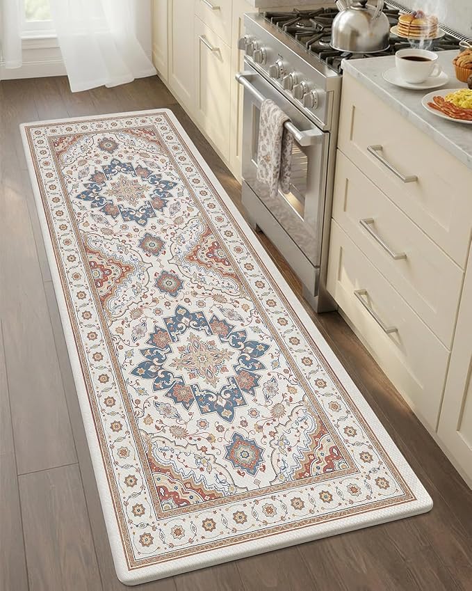 Color&Geometry Kitchen Floor Mat 24x59 Vintage Anti Fatigue, Oatmeal | 0.4in Cushion Standing Mat For Cooking/Working/Laundry, Boho Decor, Non Slip PVC Kitchen Rug, Oil/Water Proof, Anti Slip