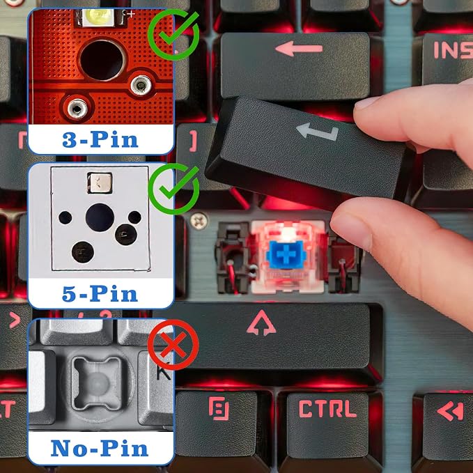 50 Pcs Blue Keyboard Switches, 3-Pin Clicky Tactile Mechanical Keyboard Switches, Complete DIY Replacement Kit with Switch Puller & Brush