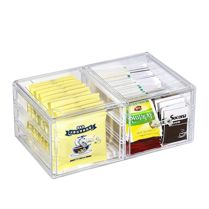Cq acrylic Clear Stacking Make Up Organizers and Storage With 2 Drawers,4.7" Tall Acrylic Medicine Cabinet Organizer,Plastic Desktop Drawers Organizer for Vanity, Undersink, Kitchen Cabinets,Bathroom