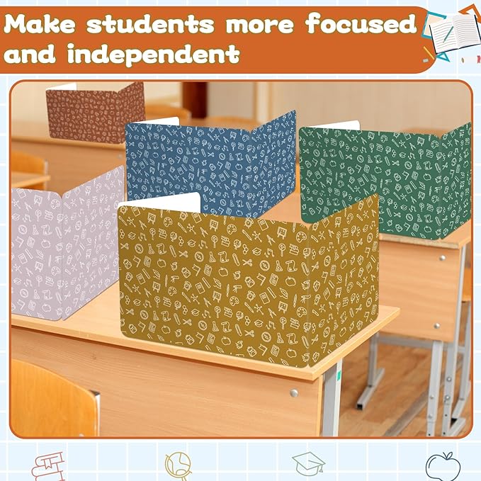 gisgfim 24 Pack Privacy Shields for Student in 12 Boho Colors Desk Dividers Durable Privacy Folders Testing Dividers Shield Study Boards Panel Partition for Classroom Teacher Back to School Supplies
