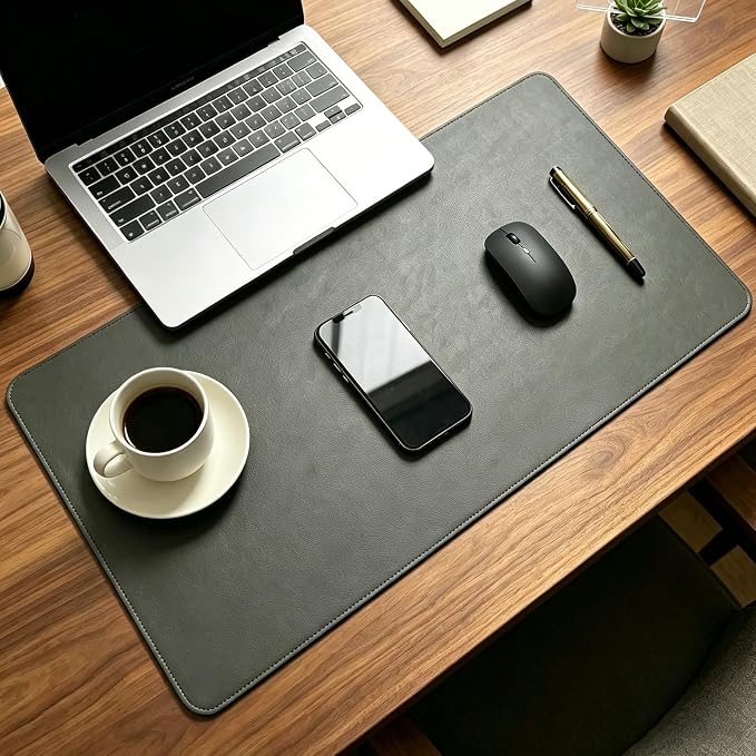 Desk Pad Blotter,PIPRE 13x27.97 in PU Leather Mouse Pad,Waterproof Non-Slip Writing Desktop Protector Mat,Office Desk Accessory,Dark Gray