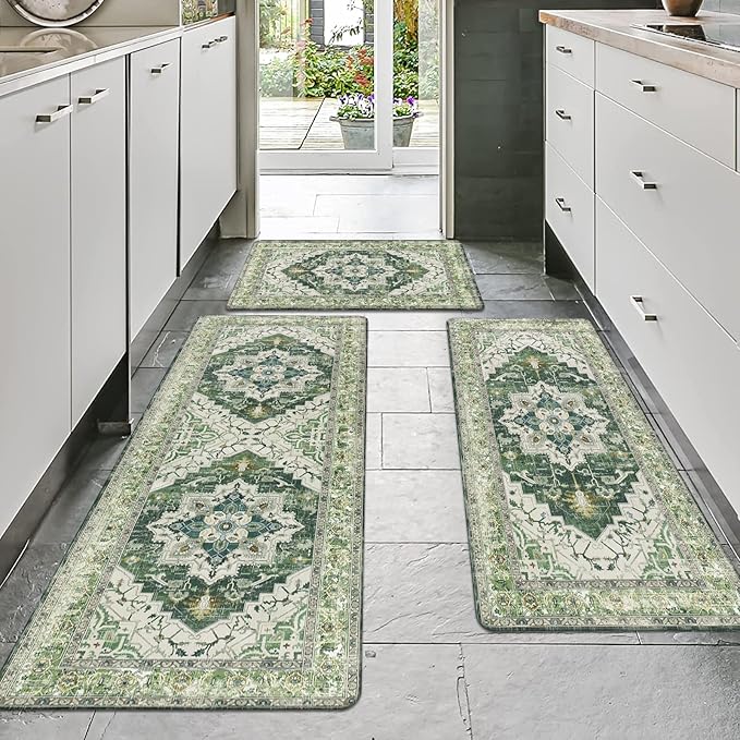 Cushioned Kitchen Rug Sets 3 Piece Anti Fatigue Kitchen Mats for Floor Non Slip Waterproof Kitchen Rugs and Mats Comfort Standing Mat Runner for Home Office,Sink,Laundry