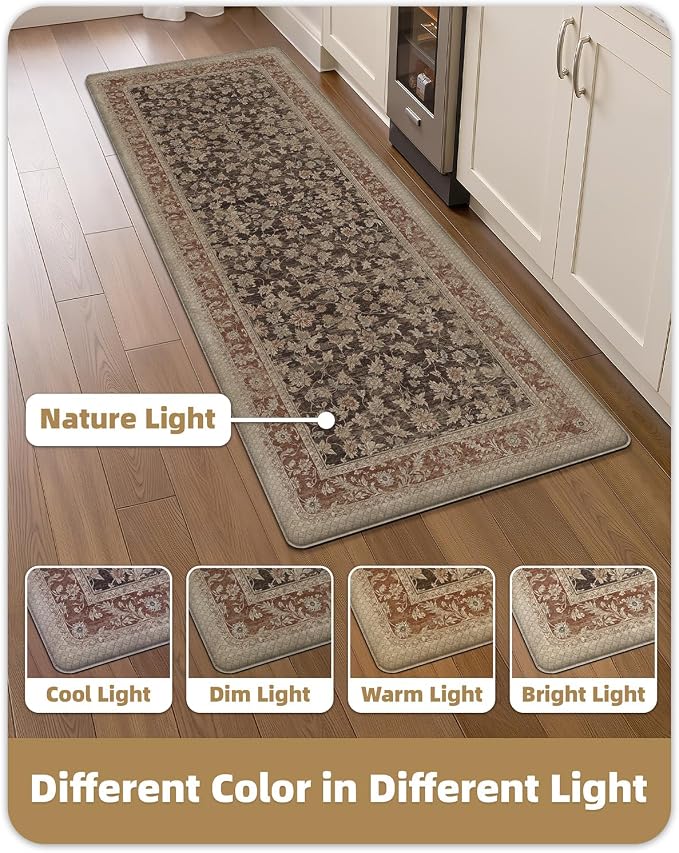 Color&Geometry Kitchen Mat 60x150cm Faded Vintage Anti Fatigue, Light Taupe | 0.4in Cushion Standing Mat For Cooking/Working/Laundry, Boho Decor, Non Slip PVC Kitchen Rug, Oil/Water Proof, Anti Slip