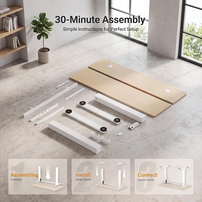Claiks Electric Standing Desk 32x19 Inch Adjustable Desk, Nature | 156lbs weight capacity, 3 memory presets, industrial steel frame, cable management hub, adjustable height , easy assembly