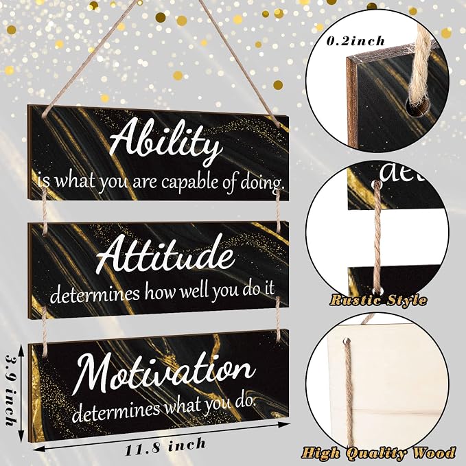 Jetec Office Wall Decor Sign Inspirational Motivational Plaques with Sayings Rustic Wooden Hangings Ability Sign for Coworker Holiday Gift Office Home Artwork Decoration(Black)