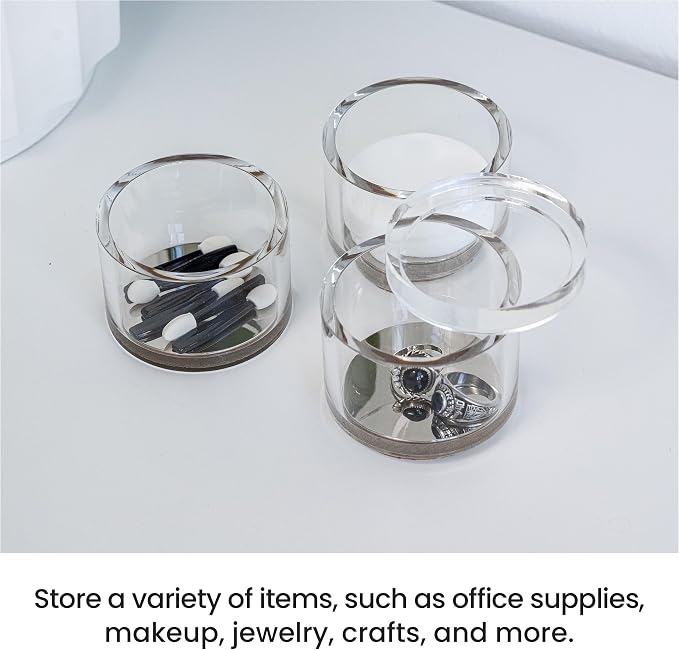 3-Tier Stackable Acrylic Holder- Stylish Desk Organizer and Storage for Office or Home – Transparent Round Design with Silver Metal Base