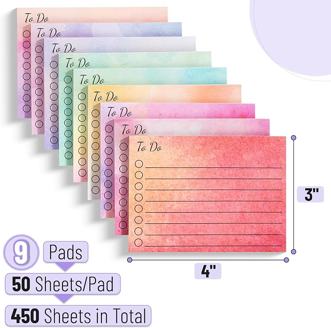 Mr. Pen- to Do List Sticky Notes, 3"x4", 9 Pads, 450 Sheets | Lined Checklist Sticky Pads with Smooth Writing, Easy Peel-Off, Thick Paper for Planning, Office, School & Daily Tasks