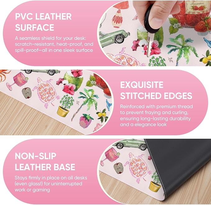 Desk Mat, Pink Leather Desk Pad Blotter Protector, XXL Large Mouse Pad,Computer Laptop Mouse Pads for Desktop,Waterproof Writing Anti-Slip Mousepad for Office and Home I Cute Funny Stickers