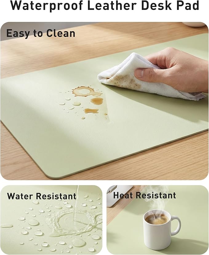 Aothia Faux Leather Desk Mat - Large Mouse Pad, Non-Slip PU Leather Blotter, Waterproof Writing Surface for Office and Home (Grass Green, 42" x 17")