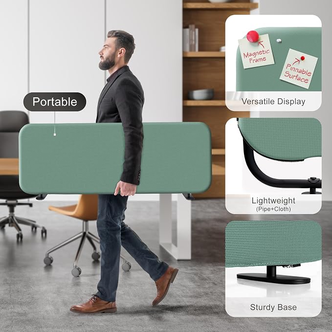 DECOLAB Desk Divider, Portable Privacy Tabletop Partition Panel for Office, Student, Counter Top, Testing, Freestanding, Anti Scratch, 48"x18", Aqua