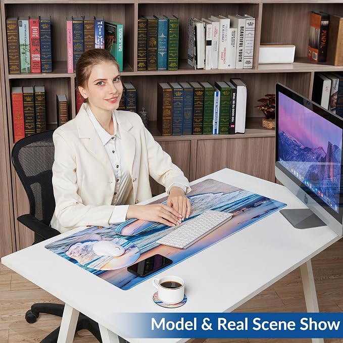 Desk Mat Set + Keyboard and Mouse Pad with Wrist Rest Support,4-in-1 Large Mousepad Computer Mats for Desktop Home & Office-Marble 3