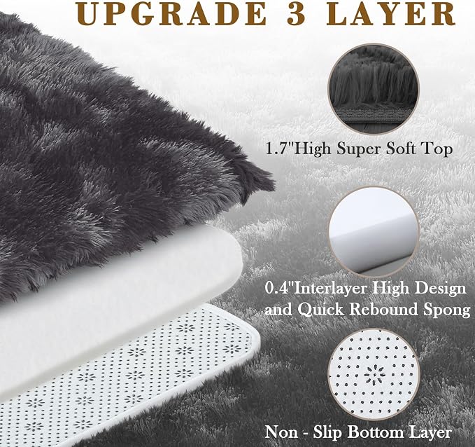 Rugs for Living Room 6x9, Alfombras para Salas Shag Large Plush Soft Area Rug, Shaggy Carpets for Bedroom, Home Decor Aesthetic(Dark Grey Tie-Dyed, 6 x 9 Feet)