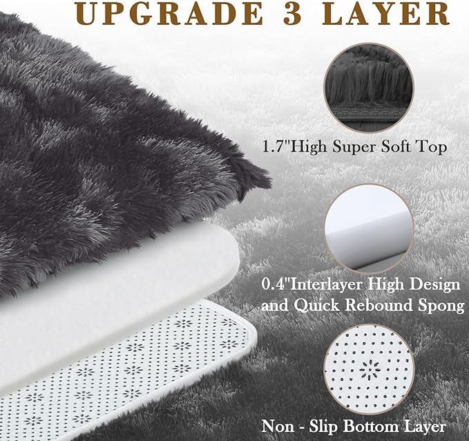 Rugs for Living Room 5x8, Alfombras para Salas Shag Large Plush Soft Area Rug, Shaggy Carpets for Bedroom,Boys Girls Home Decor Aesthetic(Dark Grey Tie-Dyed, 5 x 8 Feet)