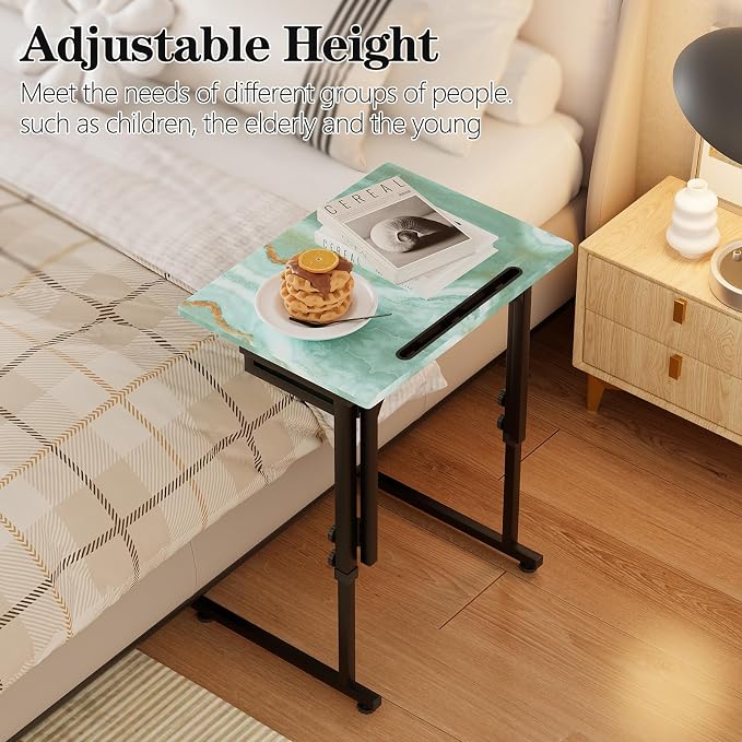 Adjustable Folding TV Tray, C-Shaped FoldableTable, No assembly(Sea Blue) | Heavy-duty steel frame, Height adjustable, Folds flat for storage, For Couch, Small Space, Living room
