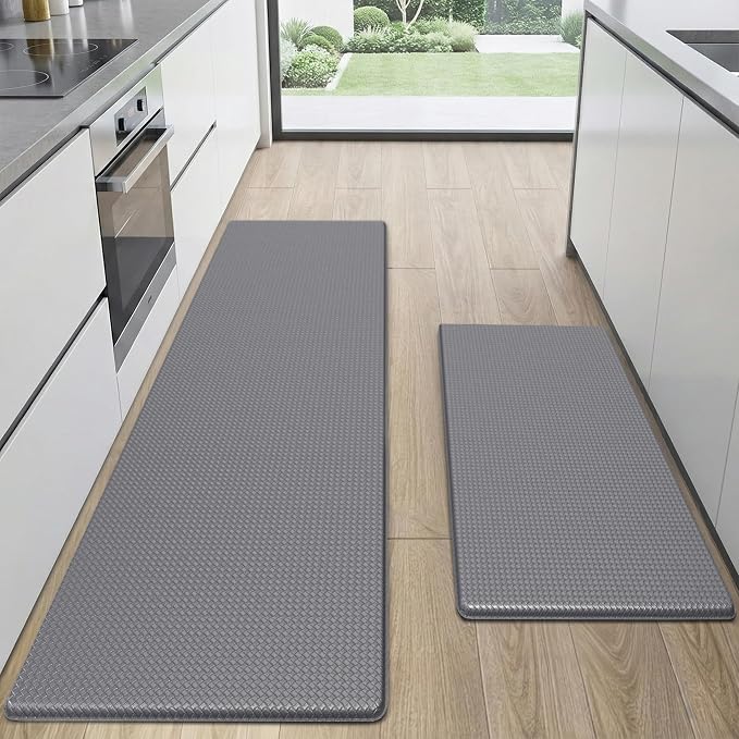 Kitchen Mats for Floor, [2PCS] Anti-Fatigue Kitchen Rugs, Grey | Cushioned Comfort,Non-Slip Backing,Waterproof Surface,Soft Underfoot,Easy Clean,Kitchen Sink,Laundry Room,Standing Desk