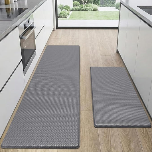Kitchen Mats for Floor, [2PCS] Anti-Fatigue Kitchen Rugs, Grey | Cushioned Comfort,Non-Slip Backing,Waterproof Surface,Soft Underfoot,Easy Clean,Kitchen Sink,Laundry Room,Standing Desk