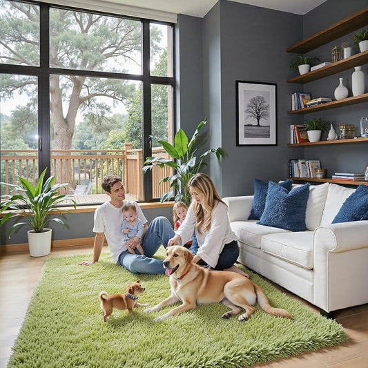 Rugs for Bedroom 4x6, Alfombras para Salas Shag Plush Soft Area Rug, Shaggy Carpets for Livingroom,Home Decor Aesthetic(4 x 6, Grass Green)