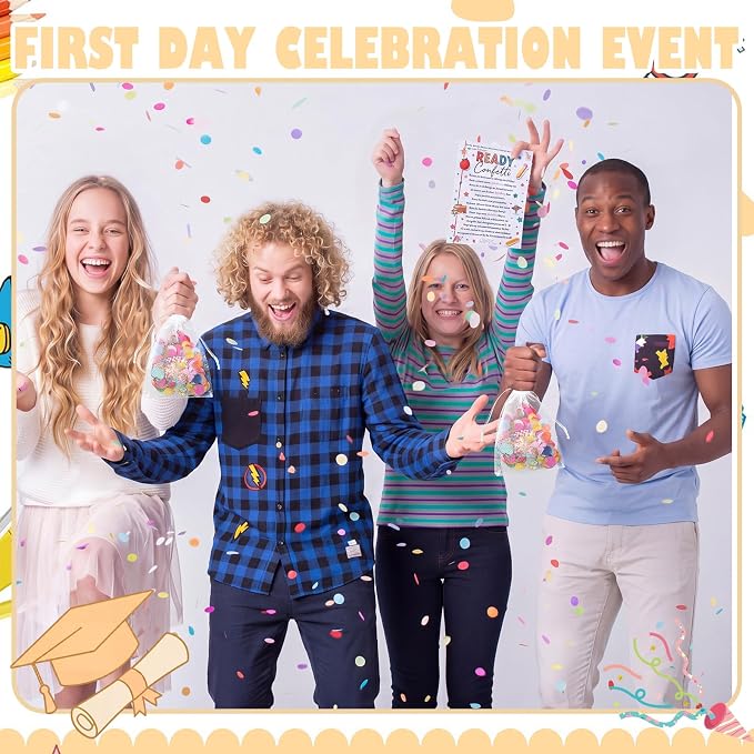 AmazingSpark 24 Sets Ready Confetti Back to School Supplies Magic Jitter Glitter with Poem Cards Organza Bags First Day of School Confetti Anxiety Relief Favor Gifts for Teachers(Cute)