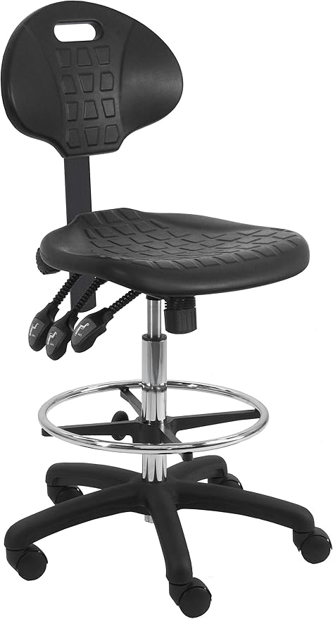 BenchPro Deluxe Chrome & Firm Polyurethane Foam Chair with 18” Adjustable Footring, 3 Lever Control, 21"-31" Height Adjustment and 450 lbs Capacity.
