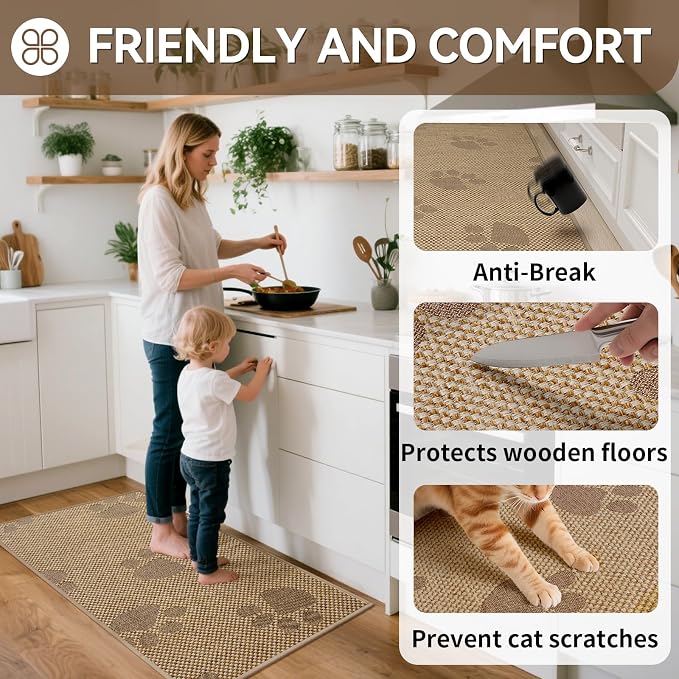 YDKGL Non-Slip Kitchen Mats for Floor, Soft Woven Linen Embroidery Kitchen Runner Rug - Super Absorbent Washable Kitchen Sink Mat with Rubber Backing for Office & Home Brown 17x59