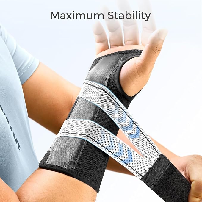 FREETOO Carpal Tunnel Wrist Brace Night Support Fit Left Hand for Work, Pain Relief Wrist Splint for Tendonitis, Arthritis, Sprain, Wrist Immobilizer Fit Women Men for Sleeping (XS, Black/Grey)