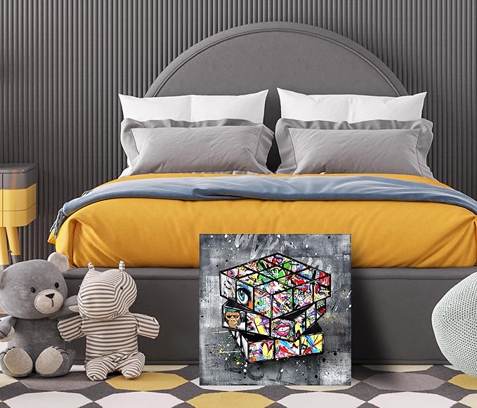SIXTTART Banksy Canvas Wall-Art For Living Room - Street Graffiti Wall Art for Bedroom - Large Abstract Painting Pop Art Modern Home Office Decor 20" W x 20" H Stretched And Framed Ready to Hang