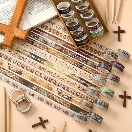 24 Rolls Christian Washi Tape Gifts Bulk Religious Inspirational Scripture Supplies Rustic Bible Verse Washi Tape for Bible Journaling Study Crafting Easter DIY Gifts