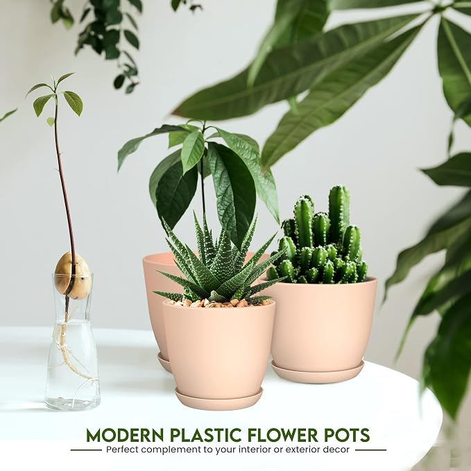 Utopia Home - Plant Pots with Drainage - 7/6.6/6/5.3/4.8 Inches Home Decor Flower Pots for Indoor Planter - Pack of 5 Plastic Planters, Cactus, Succulents Pot - Pink