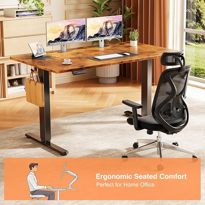Sweetcrispy Electric Standing Desk Adjustable Height, 48x24 Inch Sit Stand Up Home Office Desks Computer Workstation PC Work Table with 3 Memory Preset Splice Wood Board Metal Frame, Rustic