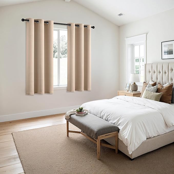 MIULEE Blackout Curtains for Bedroom Living Room 2 Panels, Thermal Insulated Room Darkening Drapes Grommet Noise Reducing Light Blocking Window Treatments 45 Inches Long 40x45 Inch Beige