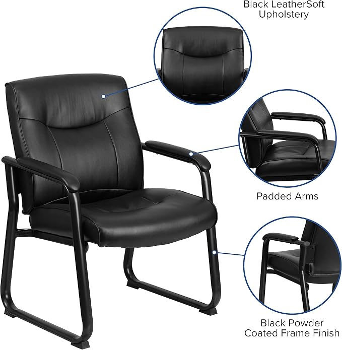 Flash Furniture Hercules Series Big & Tall LeatherSoft Executive Side Reception Chair, Padded Lobby Chair with 500-lb. Static Weight Capacity, Black