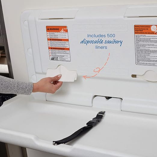 ECR4Kids Horizontal Wall-Mounted Changing Station with 500 Liners, Baby Changer, White Granite