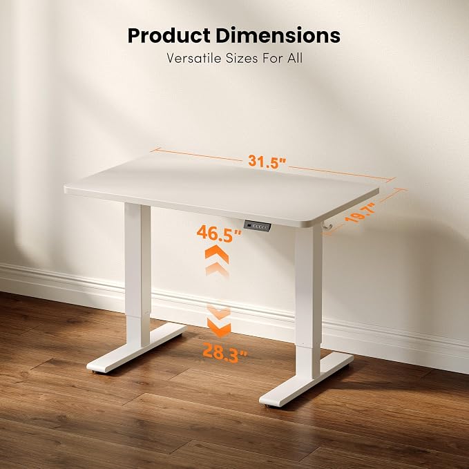 CubiCubi One-Piece Standing Desk, 32 x 20 Electric Height Adjustable Computer Desk, Sit Stand up Home Office Workstations with Whole-Piece Desktop, White