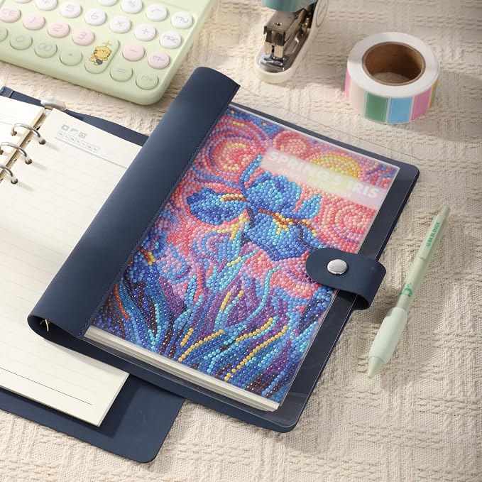 Party Ready DIY Diamond Art Journal Binder Book Cover Kit – Diamond Painting DIY Cover, Sparkling Rhinestone Mosaic Craft Project, Handmade Bling Journal for Adults & Teens (Spring's Iris)