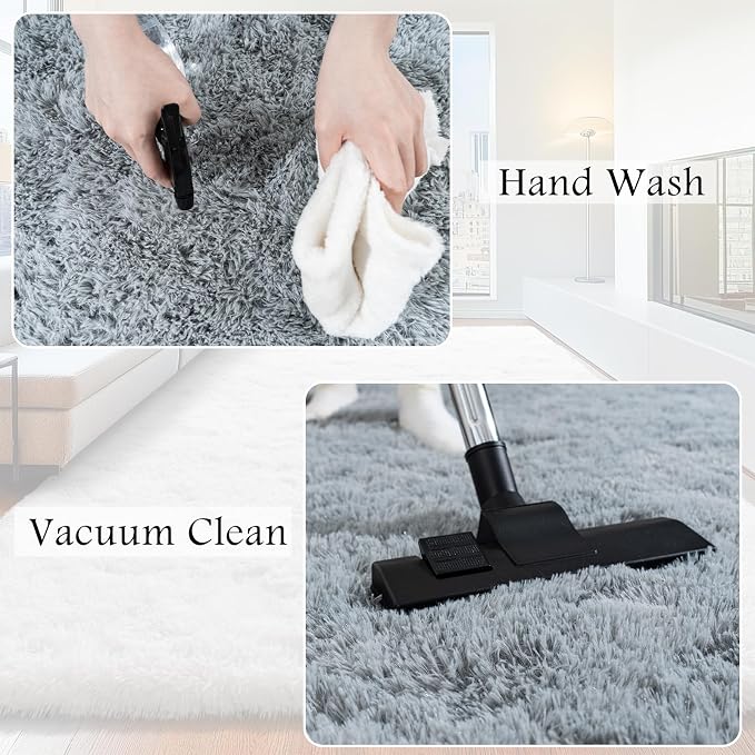 6x9 Area Rugs for Living Room, Grey Fluffy Shaggy Rug Soft Carpets, Rugs for Bedroom Nursery Kids Room Dorm Home Decor Aesthetic
