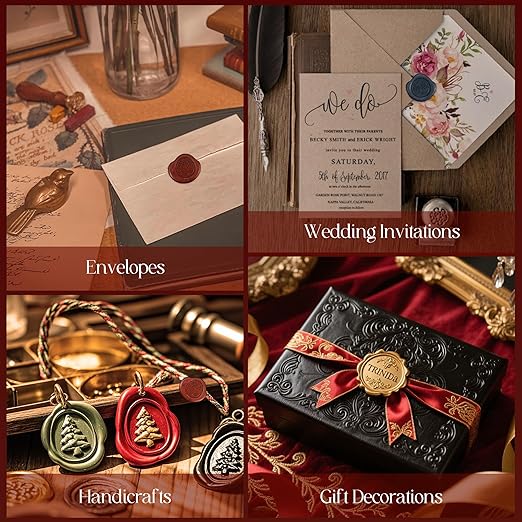 TRINIDa Wax Seal Kit, Premium Wax Seal Stamp Kit with 24 Colors 624 Pcs Beads, Metallic Pens, Warmer, Spoon and Tea Candles for Wedding Invitation, Letter Envelope, Gift Cards & DIY Crafts