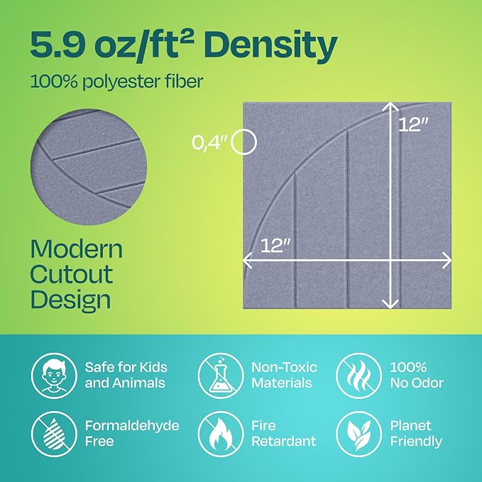 Acoustic Panels 12-Pack Soundproof Wall Panels 12"x12"x0.4" Decorative Sound Dampening for Your Home, Office, Studio, Bedroom & More with Unique ModuArc Carving [Dusky Gray]