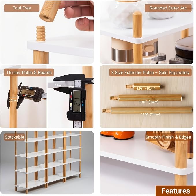 3-Tier Bamboo Coffee Bar Organizer,Coffee Bar Accessories, Mul-tifunctional Wooden Beaded Coffee Station Countertop Stand Shelf for Kitchen Home Office,Counter Riser Display Shelf for Top of Desk Home