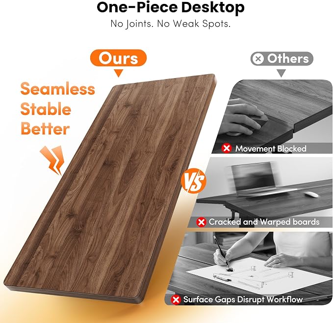 CubiCubi One-Piece Standing Desk, 48 x 24 Electric Height Adjustable Computer Desk, Sit Stand up Home Office Workstations with Whole-Piece Desktop, Black Walnut