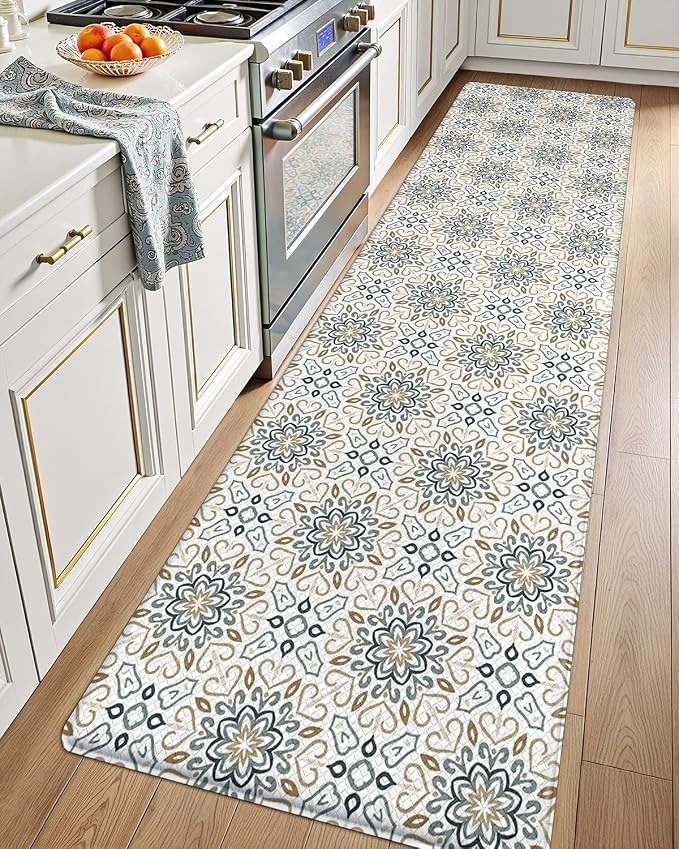 LUMI Anti Fatigue Kitchen Cushioned Mat for Floor, Padded Waterproof Runner for Standing, Stain Resistant Comfort Rugs for Home, Sink, Laundry, 24x87