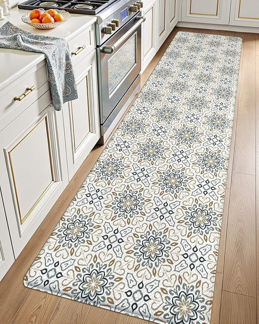 LUMI Anti Fatigue Kitchen Cushioned Mat for Floor, Padded Waterproof Runner for Standing, Stain Resistant Comfort Rugs for Home, Sink, Laundry, 24x87